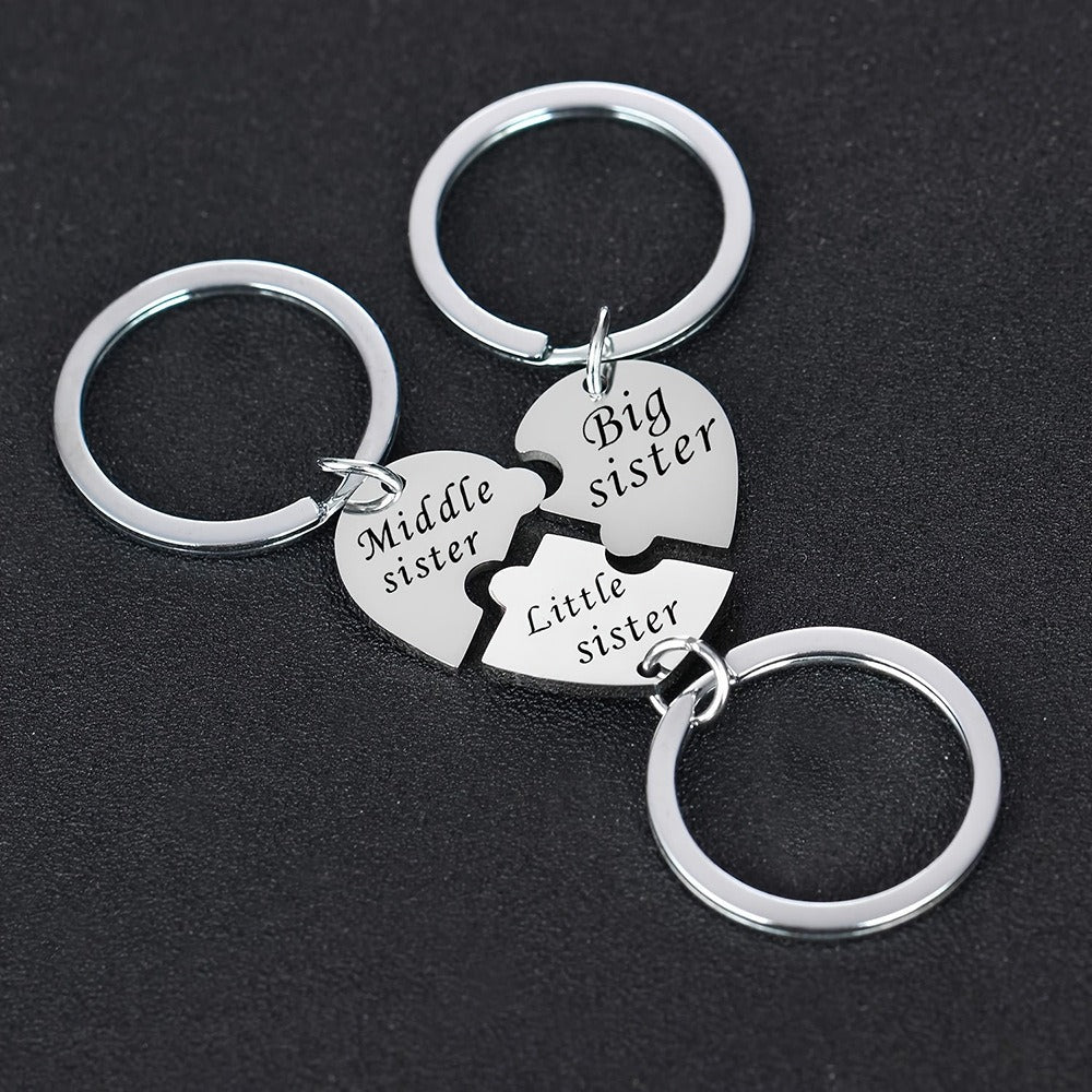 Heart-Shaped Sisterly Keychain Set
